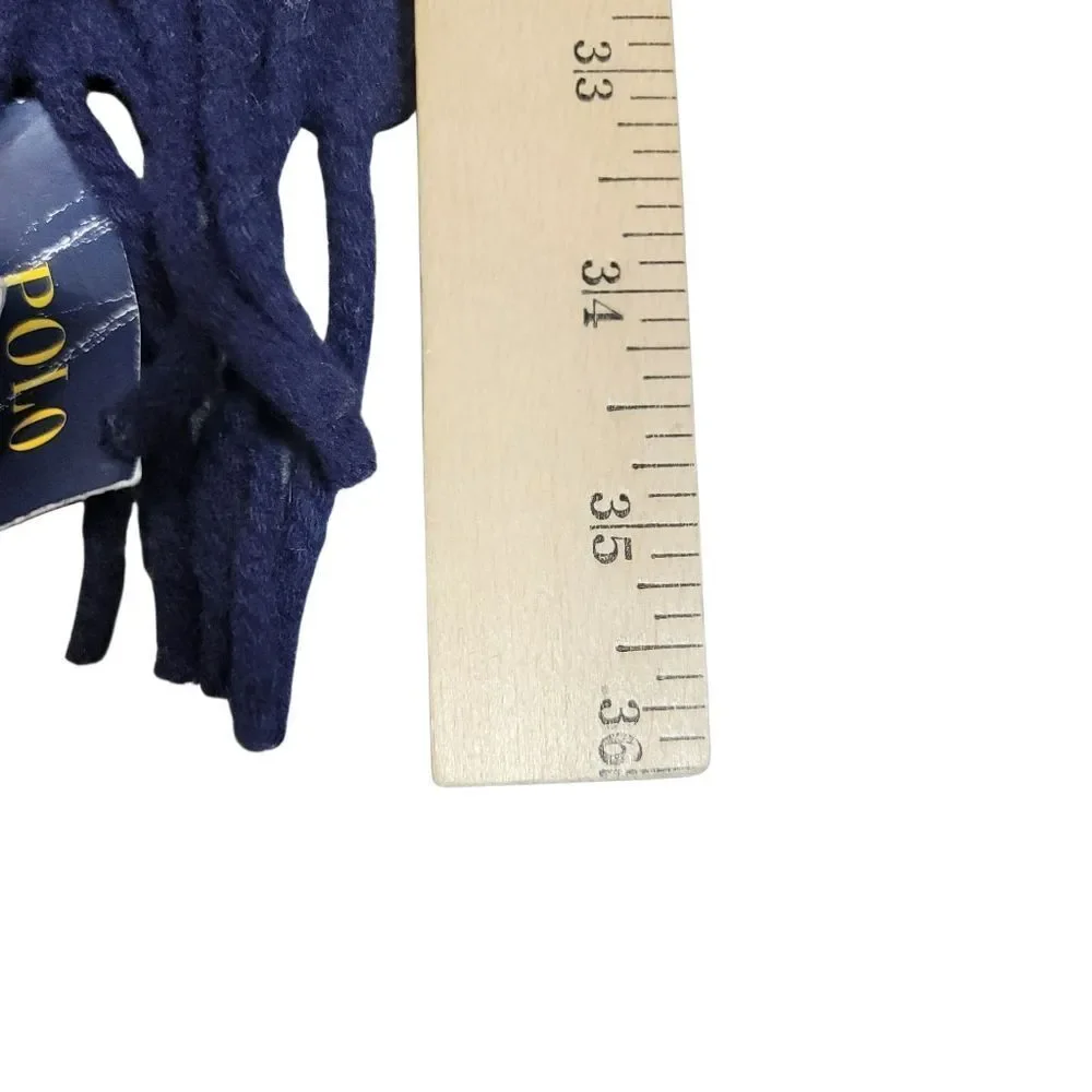 Polo Ralph Lauren Wool Scarf Navy Fringe Made in Italy 70” Embroidered Logo NWT